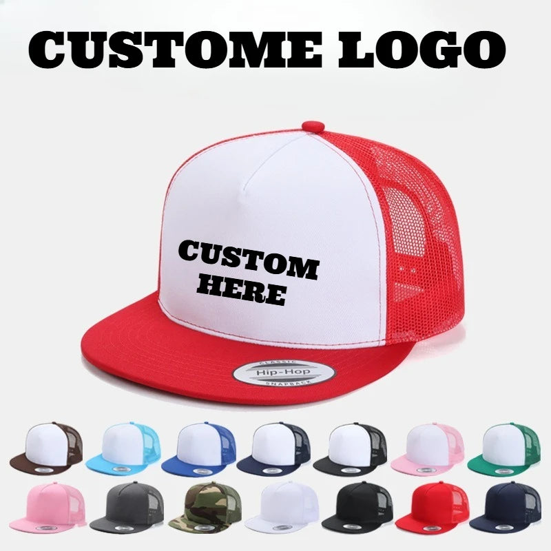 Custom Logo Embroidered Mesh Flat Brim Snapback Cap