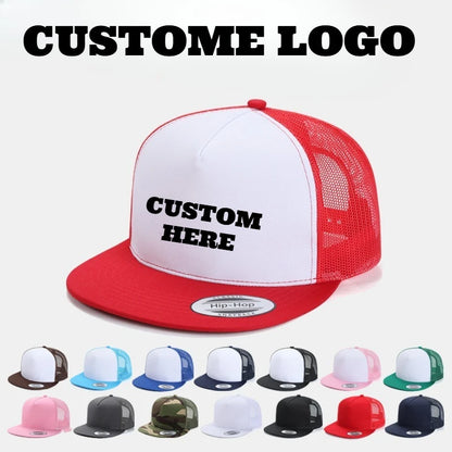 Custom Logo Embroidered Mesh Flat Brim Snapback Cap