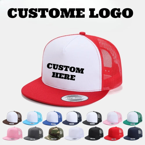 Custom Logo Embroidered Mesh Flat Brim Snapback Cap