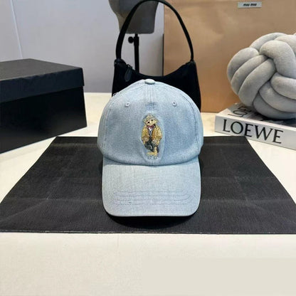 Hat Baseball Cap Washed Retro Versatile New Embroidered Bear Denim