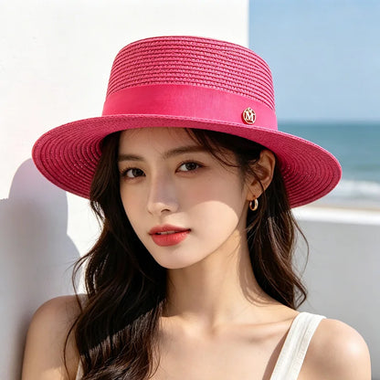 Ribbon Women's Beach Hat Summer Straw Sun Hats Size 56-58cm