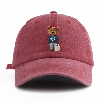1pc Tote Bag Bear Print Washed Baseball Cap For Adults Minimalist Retro Style Casual Soft Adjustable Dad Hat Perfect As Gift