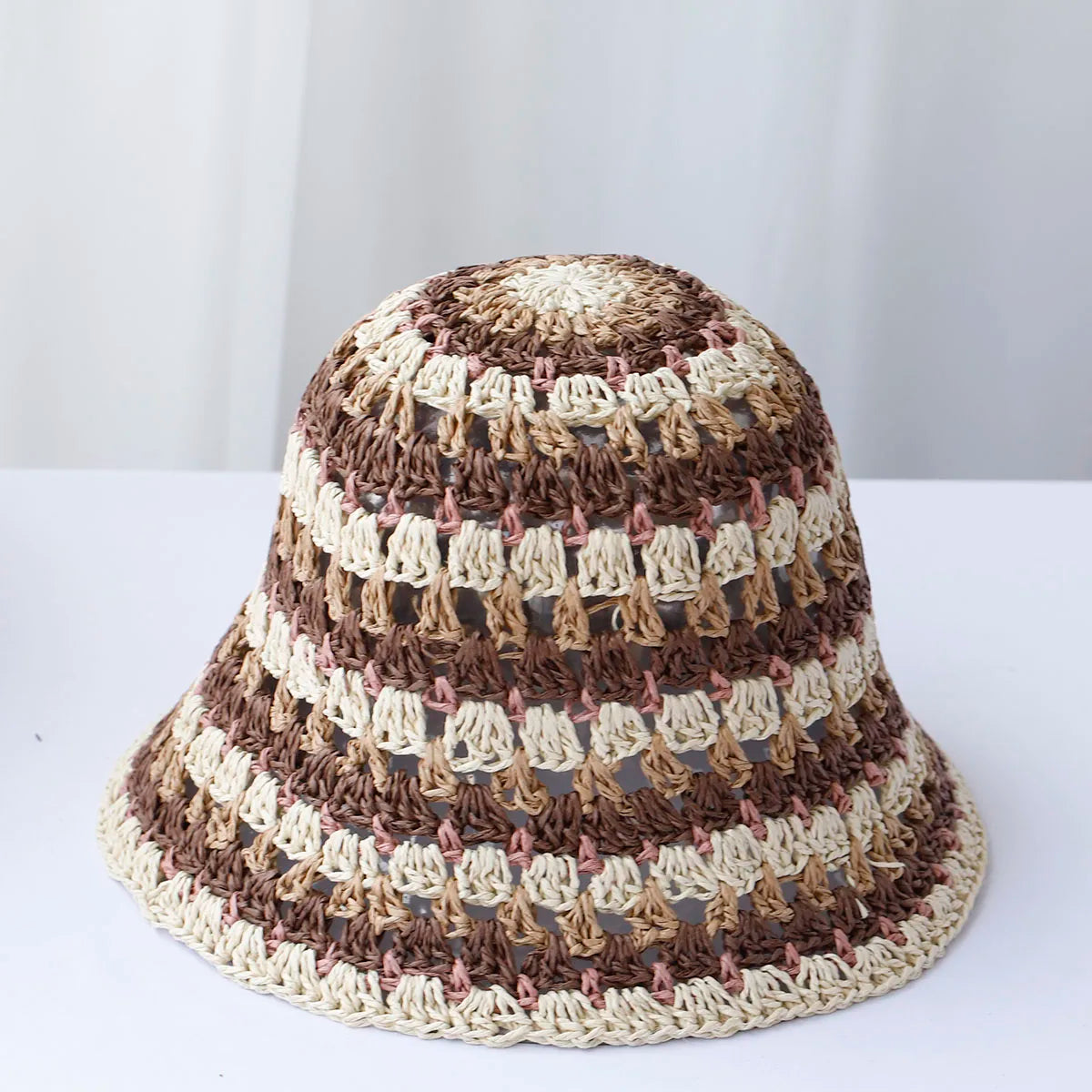 Multicolor Crochet Foldable Straw Bucket Hat