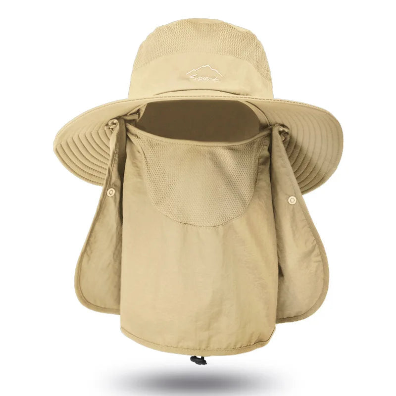 UPF Wide Brim Detachable Face Mask Bucket Hat