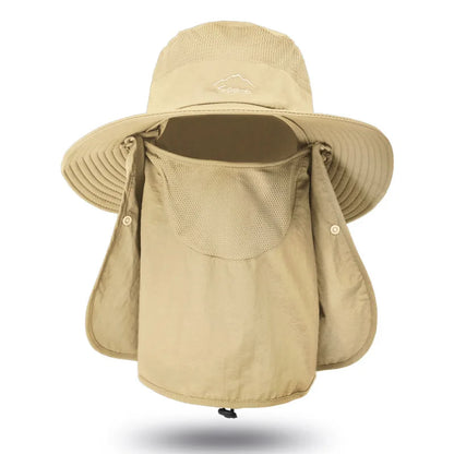 UPF Wide Brim Detachable Face Mask Bucket Hat