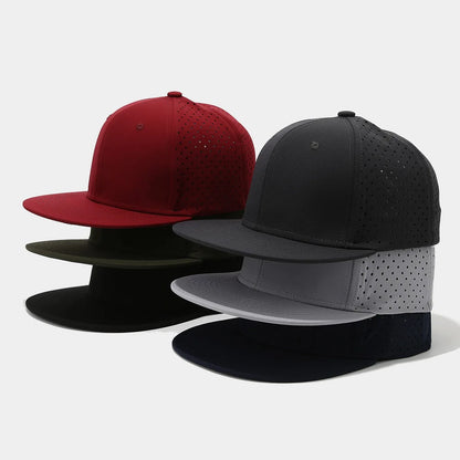 Full Closed Flat Brim Breathable Mesh Snapback Cap