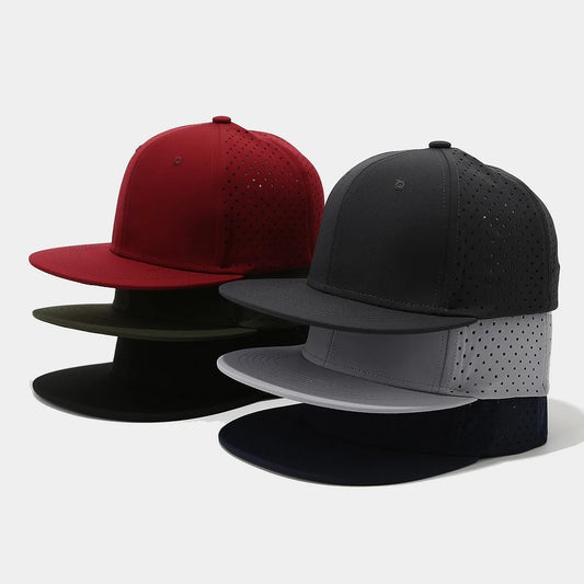 Full Closed Flat Brim Breathable Mesh Snapback Cap