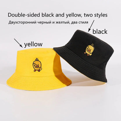 Reversible Black Yellow Duck Bucket Hat