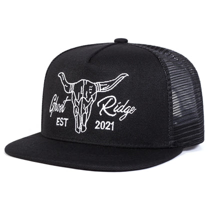Ox Head Letter Embroidered Mesh Snapback Cap