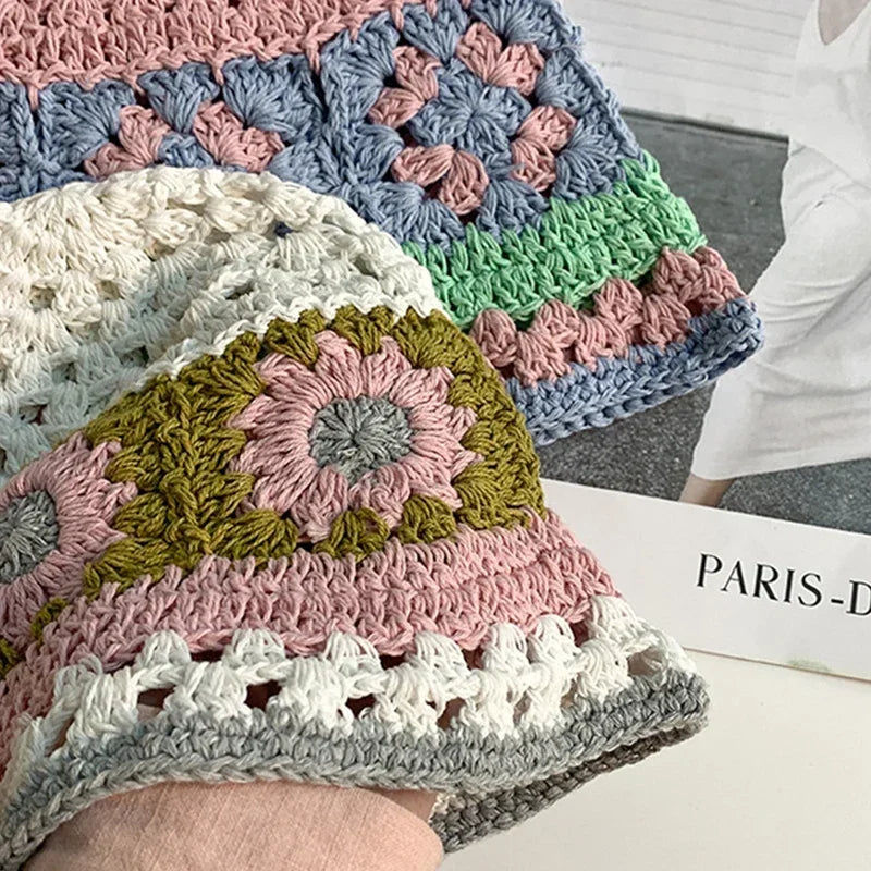 Women's Flower Knitted Crochet Bucket Hat