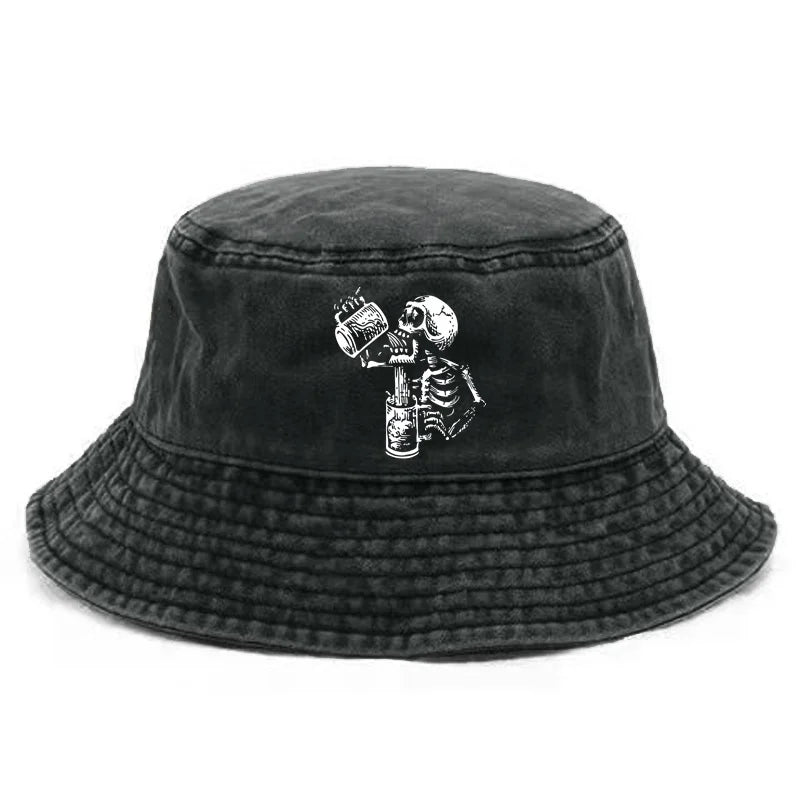Skull Drunk Washed Retro Bucket Hat