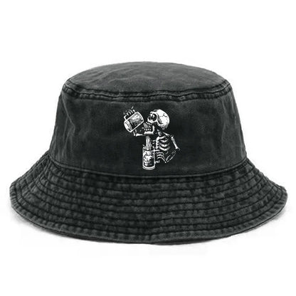 Skull Drunk Washed Retro Bucket Hat