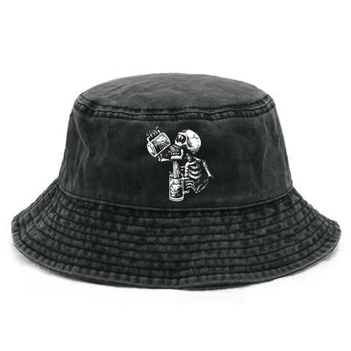 Skull Drunk Washed Retro Bucket Hat