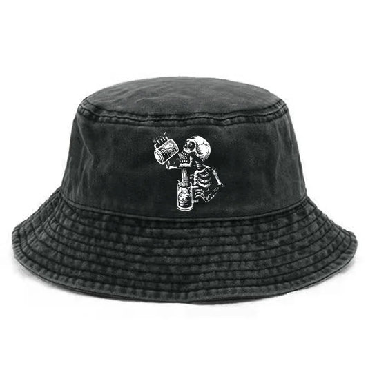 Skull Drunk Washed Retro Bucket Hat