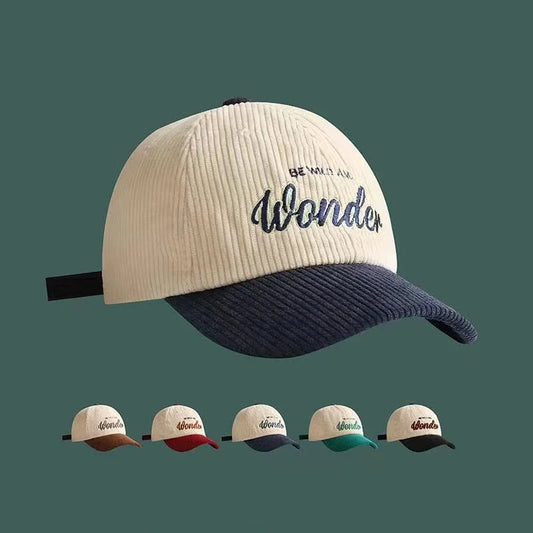 Women Hat Letter Embroidery Vintage Corduroy Baseball Cap