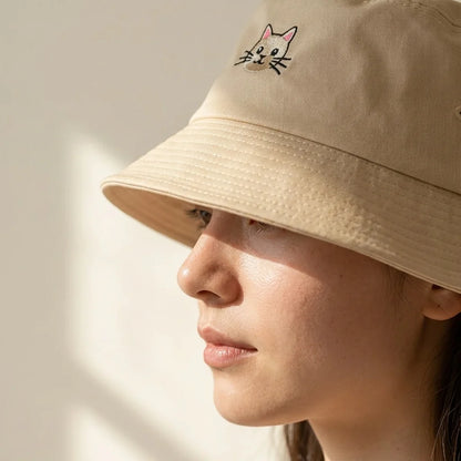 Cat Embroidery Casual Summer Bucket Hat