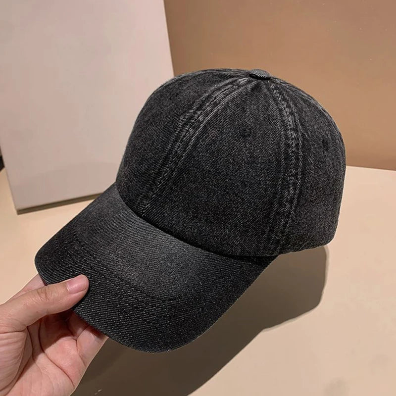 Fashion Denim Baseball Cap For Women Men Solid Color Adjustable Outdoor