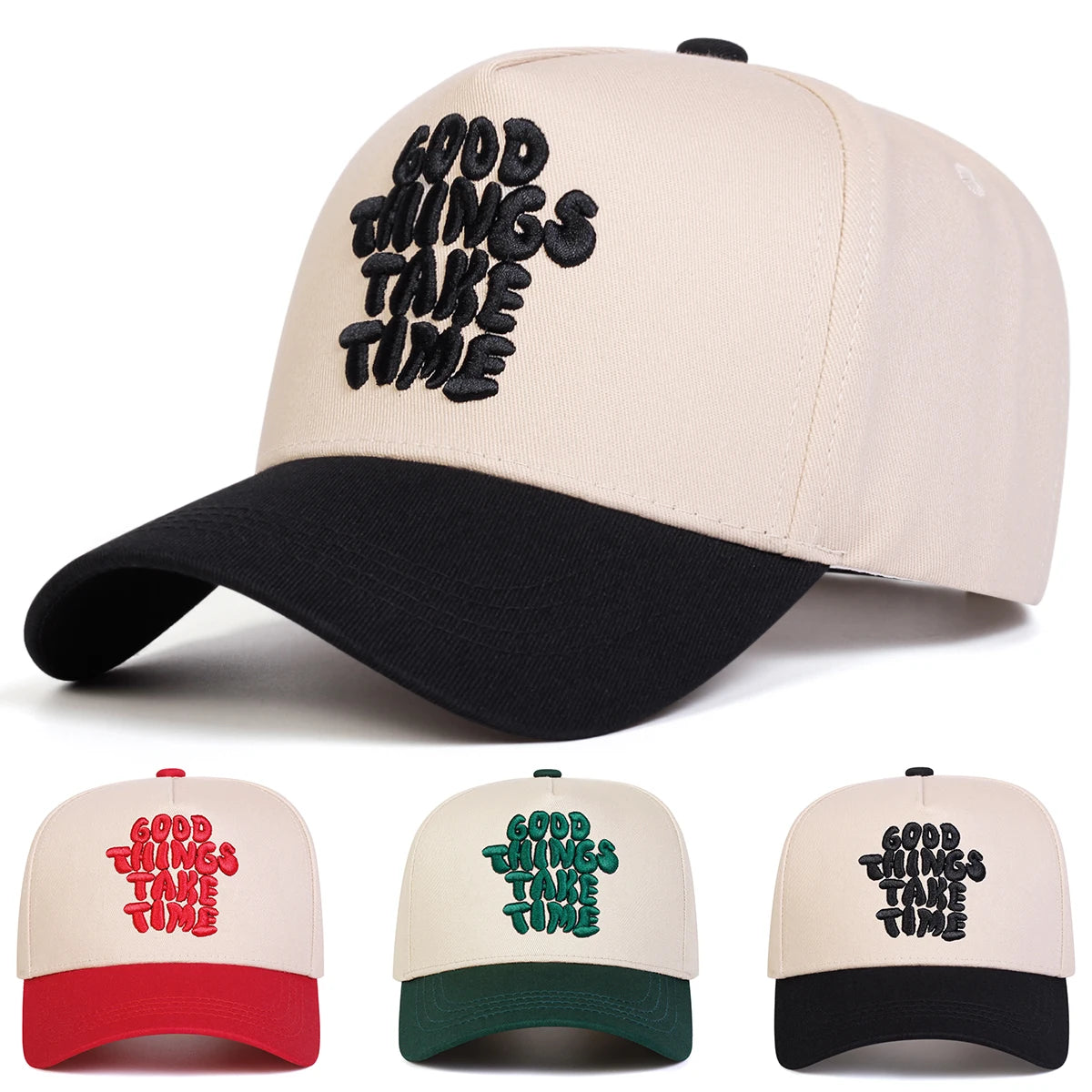 Unisex GOOD THINGS TAKE TIME Embroidery Baseball Caps Spring Autumn Outdoor Adjustable Casual Hats Sunscreen Hat Sports Cap
