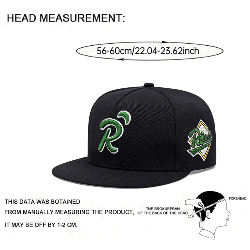 Green Dot R Letter Embroidered Hip-Hop Snapback Cap