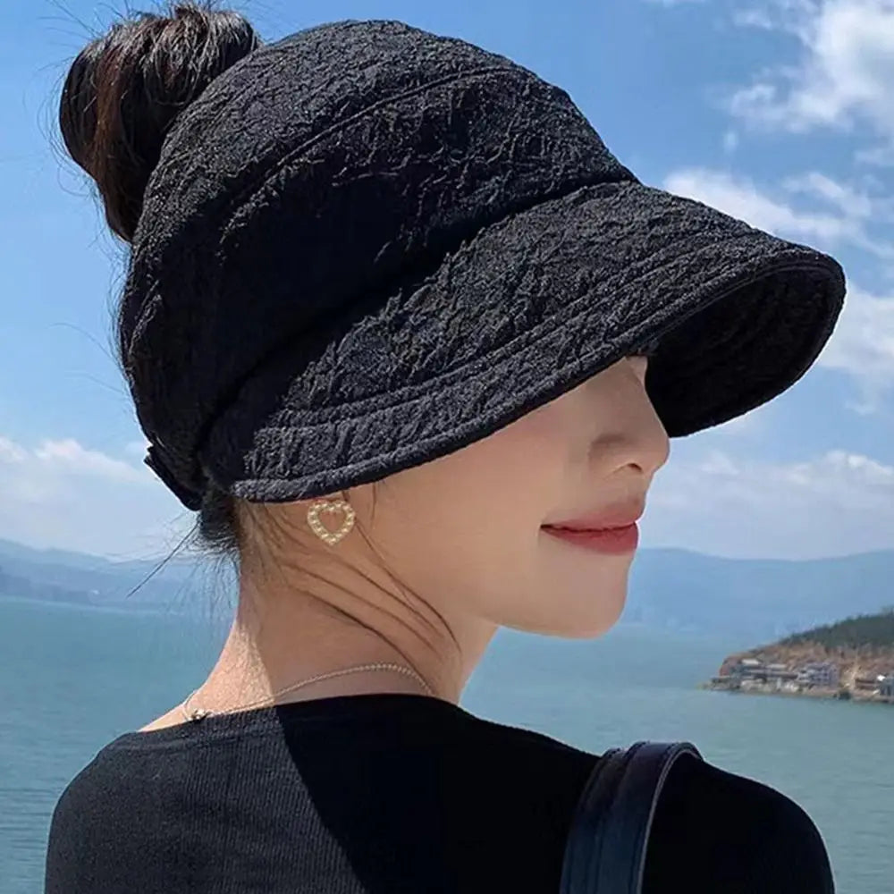 Wide Brim Sun Hat Summer Ponytail UV Protection