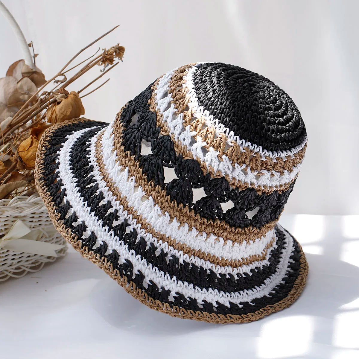 Women's Multicolor Foldable Crochet Bucket Hat