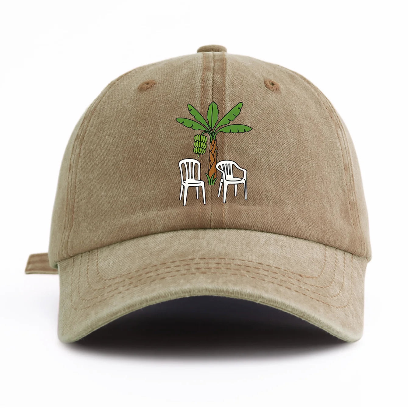 1pc Chair And Tree Print Washed Baseball Cap For Adults, Minimalist Retro Style Casual Soft Adjustable Dad Hat, Perfect As Gift