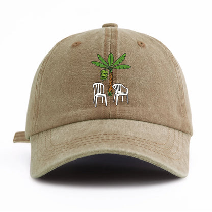 1pc Chair And Tree Print Washed Baseball Cap For Adults, Minimalist Retro Style Casual Soft Adjustable Dad Hat, Perfect As Gift