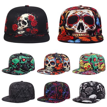 Skeleton Printed Unisex Streetwear Flat Brim Snapback Cap