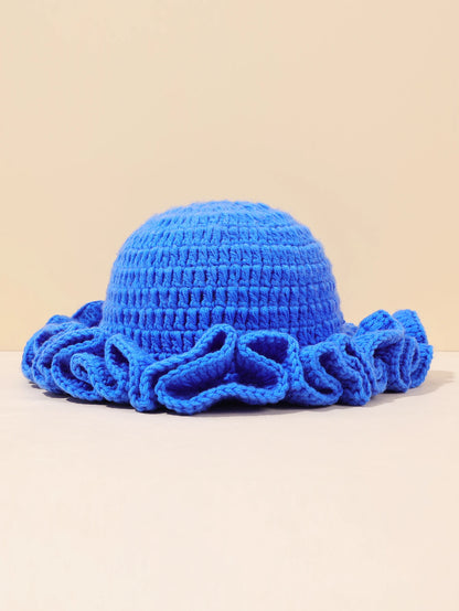 Women Vintage Crochet Black Ruffled Bucket Hat