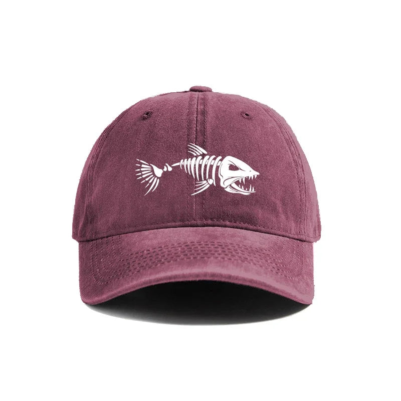 Vintage White Fishbone Print Baseball Cap