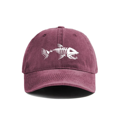 Vintage White Fishbone Print Baseball Cap