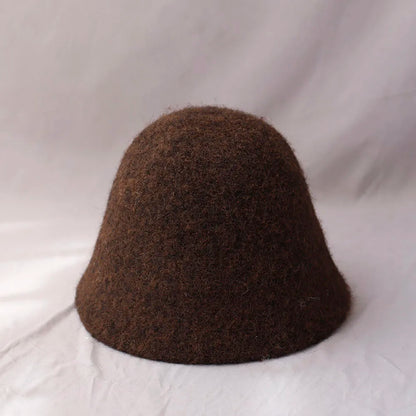Vintage Wool Bucket Hat Women Fashion Fisherman Cap