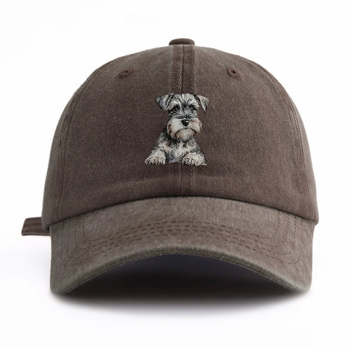 1pc Schnauzer Print Washed Baseball Cap For Adults