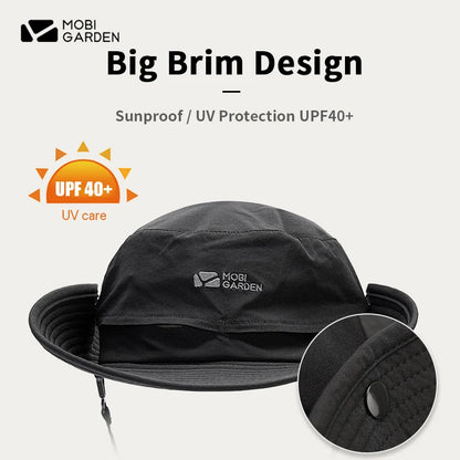 MOBI GARDEN 9CM Wide Brim UV Protection Bucket Hat