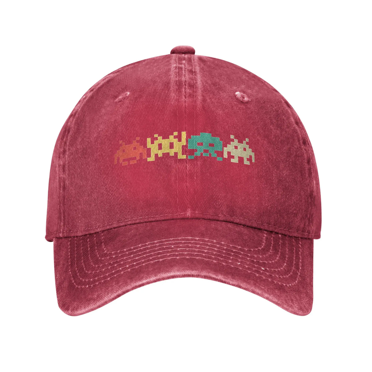 80s Space Invaders Arcade Distressed Denim Baseball Cap