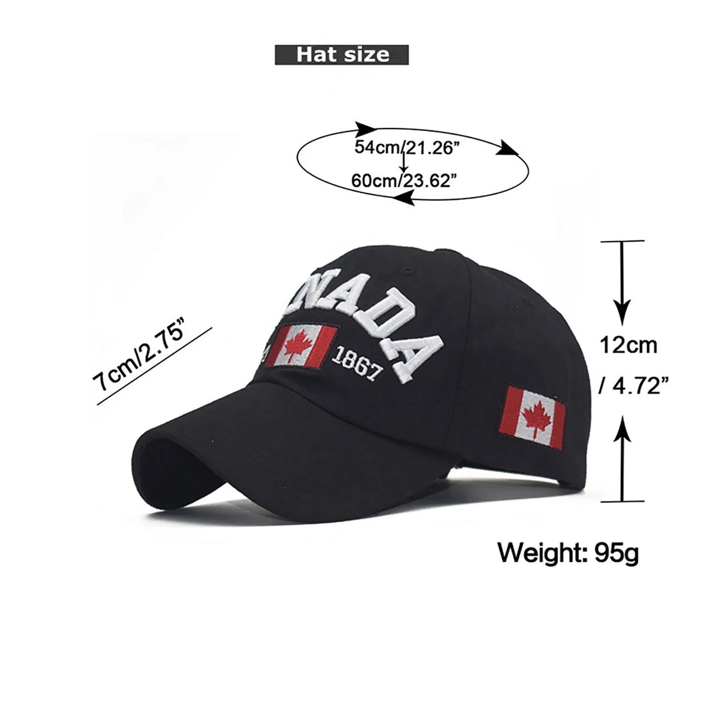 Fashion Canada Baseball Cap Embroidered Maple Leaf Golf Hat Adjustable