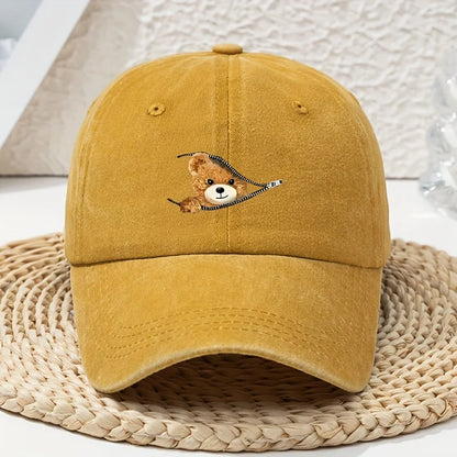 Cartoon Bear Distressed Dad Baseball Cap