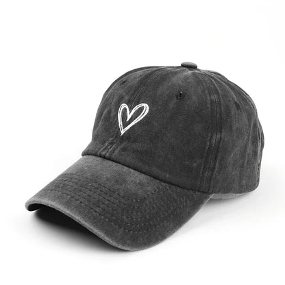 Peach Heart Embroidered Denim Baseball Cap