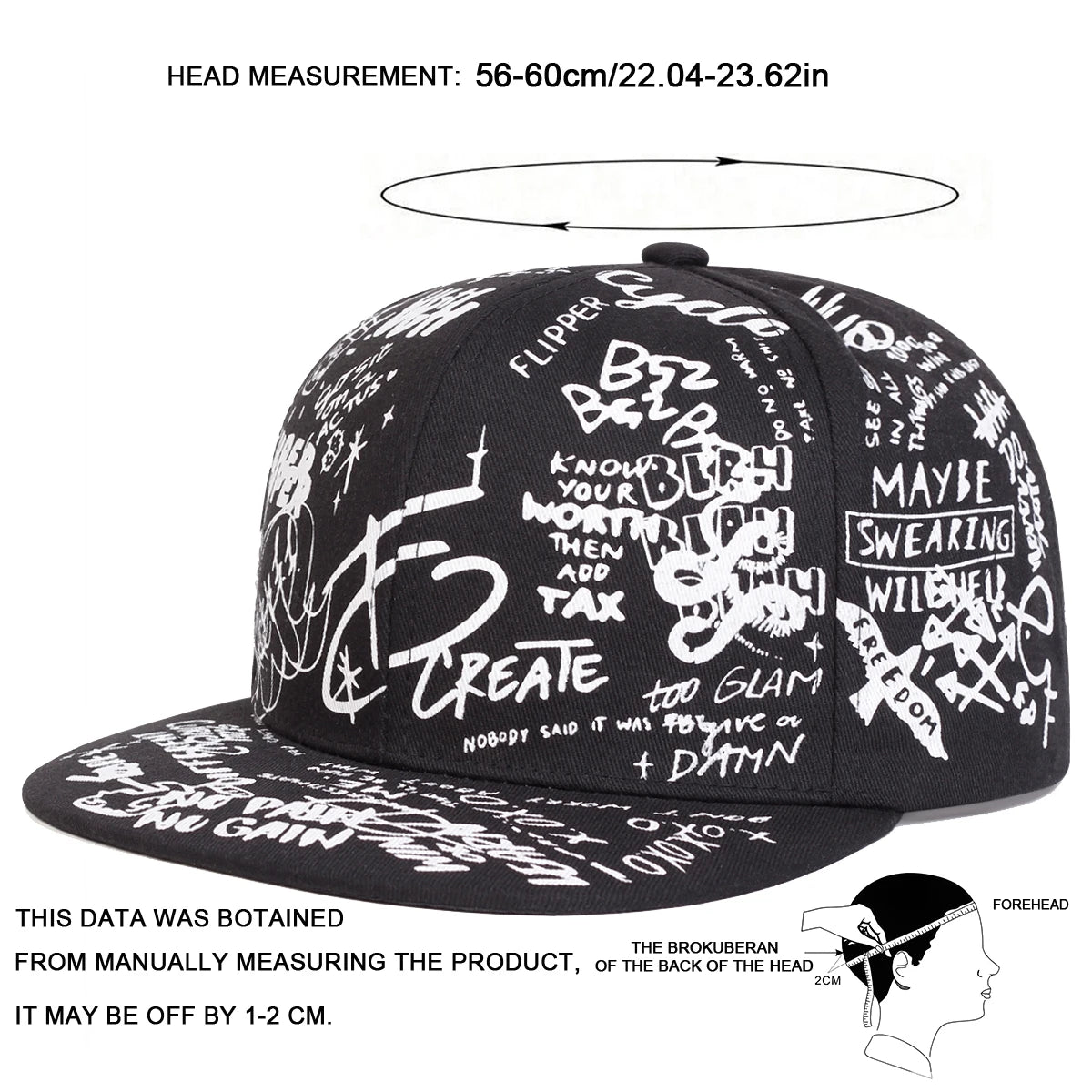 Black White Graffiti Print Snapback Cap