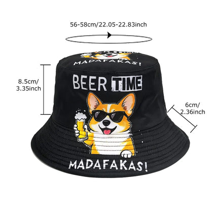 Beer Time Dog Print Panama Bucket Hat