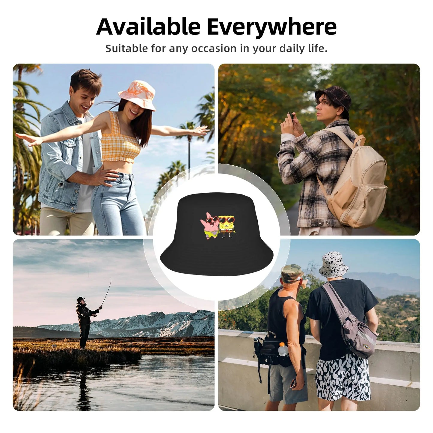 Spongebobs Bucket Hat Heart Streetwear Fisherman Caps
