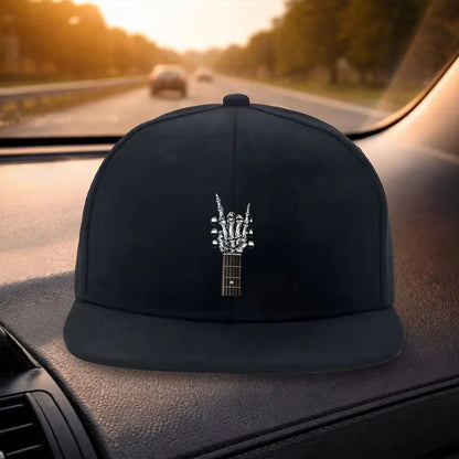 Unisex Rock Skull Guitar Flat Brim Snapback Cap