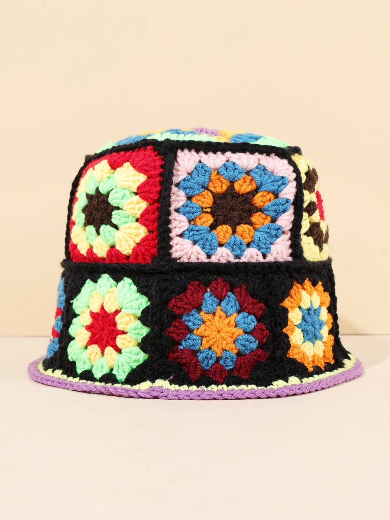 Colorful Floral Patch Crochet Bucket Hat