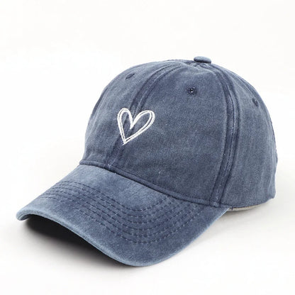 Summer Women Baseball Cap Peach Heart Embroidered Wash Denim