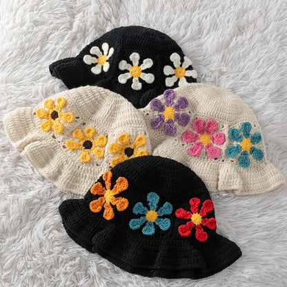 Retro Ruffled Floral Crochet Bucket Hat