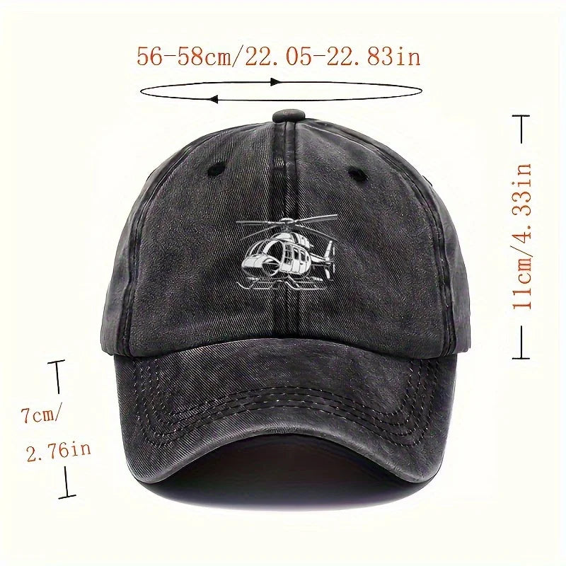 Helicopter Print Washed Baseball Cap