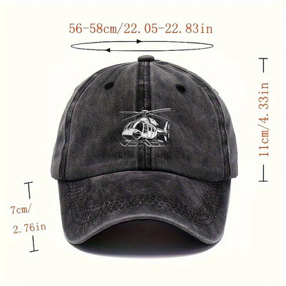 Helicopter Print Washed Baseball Cap