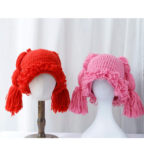 Women Y2K Braided Knitted Pullover Beanie Hat