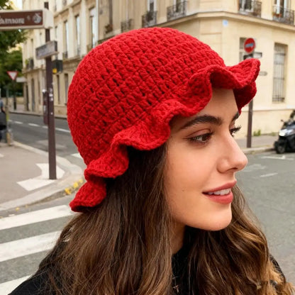 Women Windproof Brim Knit Fisherman Hat