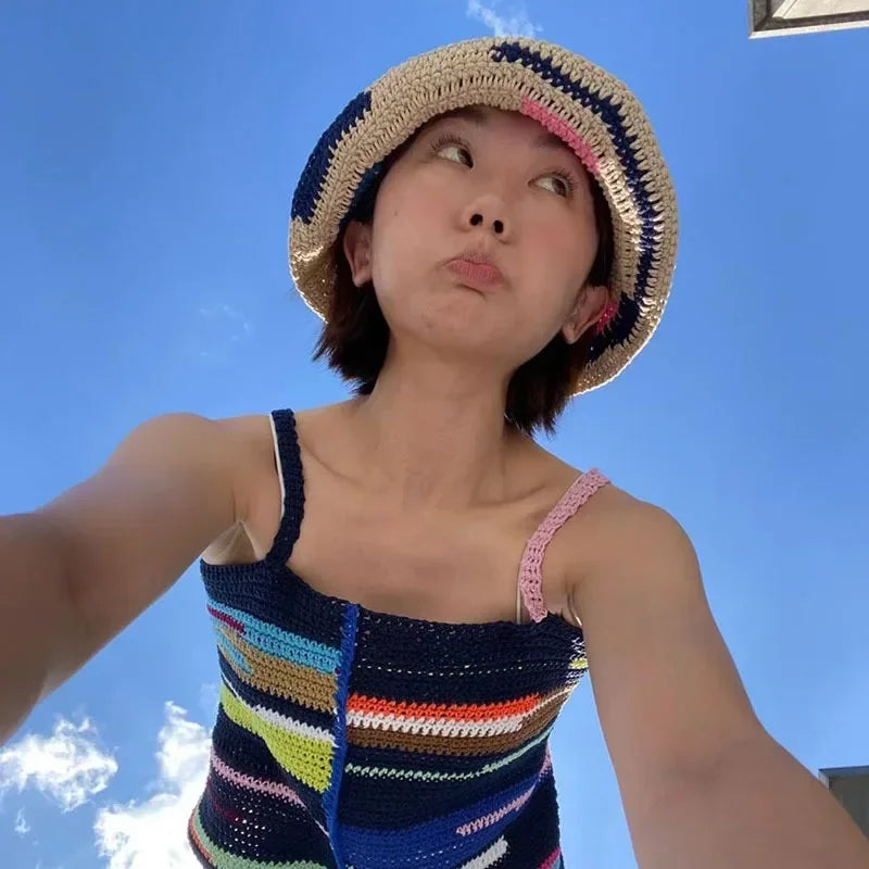 Color Splicing Knitted Bucket Hat